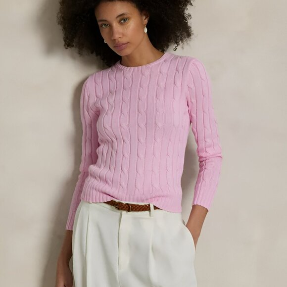 Ralph Lauren Pale Pastel Pink Cable Knit Minimalist Classic Dress Sweater M - Picture 1 of 8